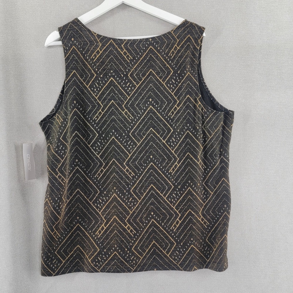 Chicos Top Travelers Old Money Tank NEW Womens 3 / XL Black Gold Geometric - Picture 2 of 7